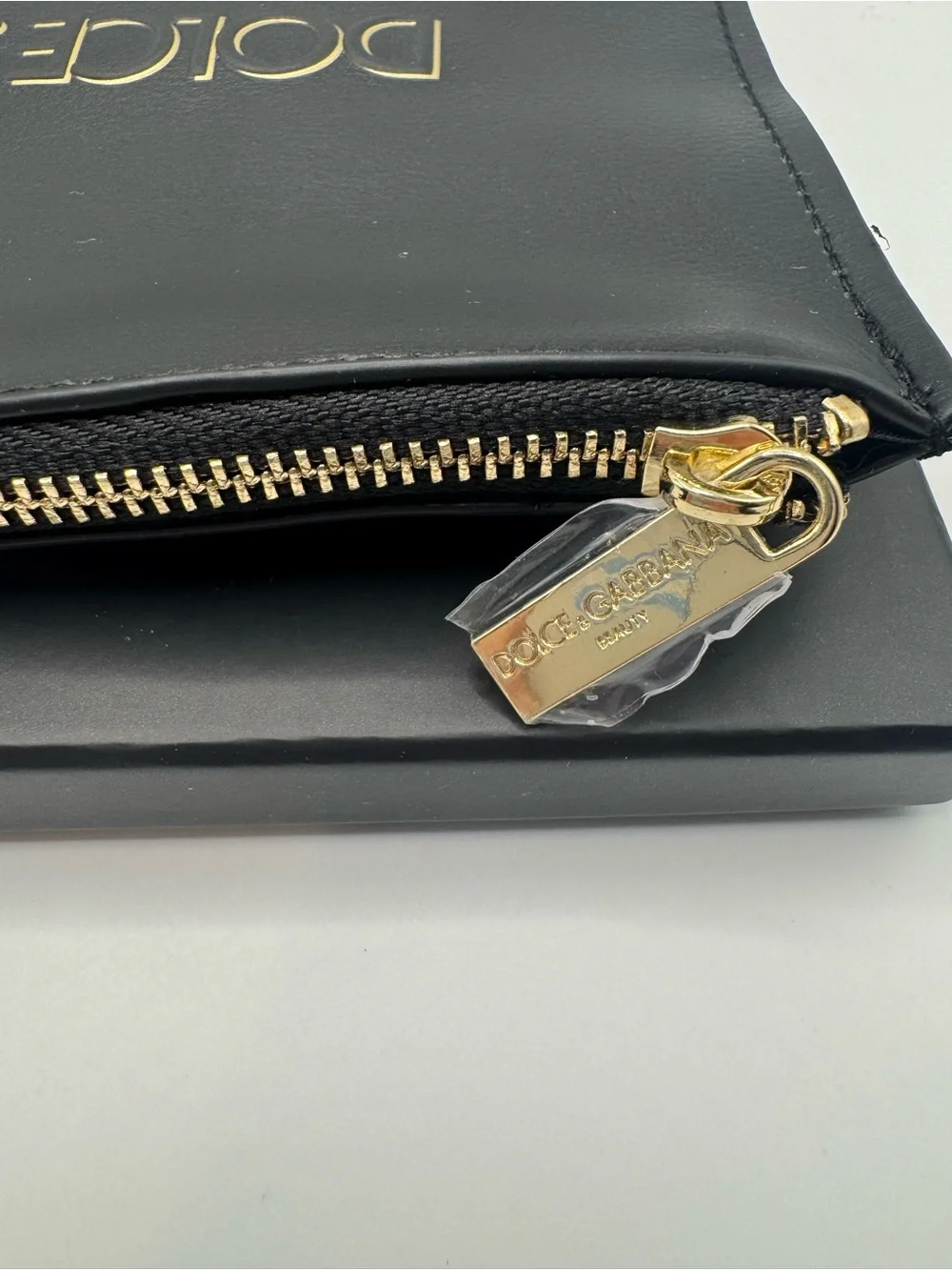 New Dolce & Gabbana Beauty Black and Gold Zip Cosmetic Pouch Clutch